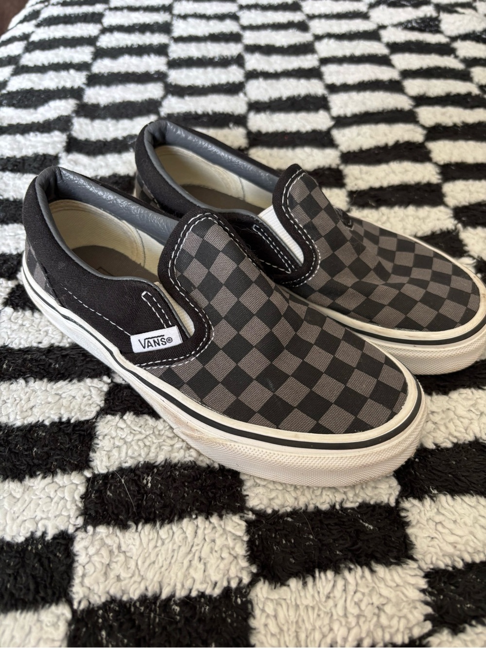 Vans Kids Checkerboard Slip-On Sneakers - Black & Gray